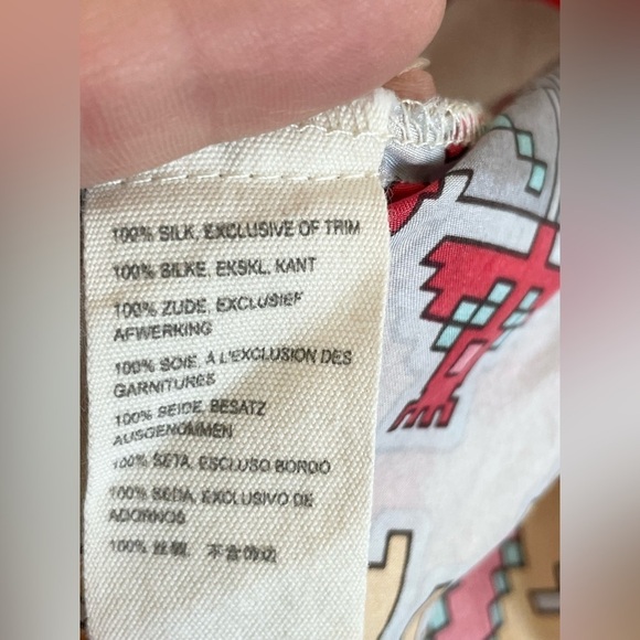 Johnny Was white red blue multicolor Alamo Silk Indian Print Tunic blouse S - Picture 8 of 8